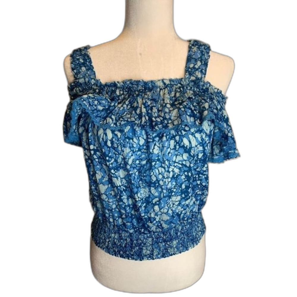 House of Harlow Martine Blue print off Shoulder Crop Top